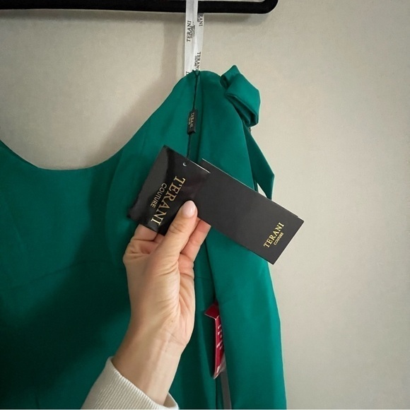 Terani Couture emerald green Off Shoulder High Scoop Neck Gown - Picture 8 of 11